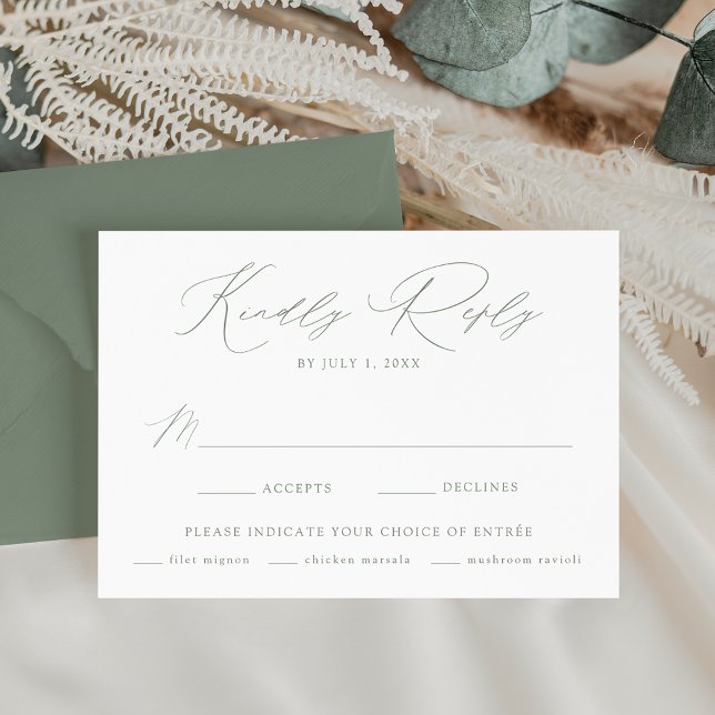 Modern Elegant Sage Green Meal Choice Wedding RSVP Card (Creator Uploaded)