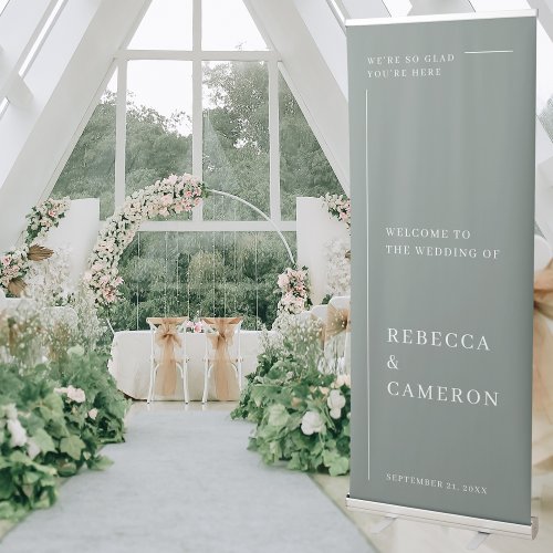 Modern Elegant Sage Green Minimal Welcome Wedding Retractable Banner