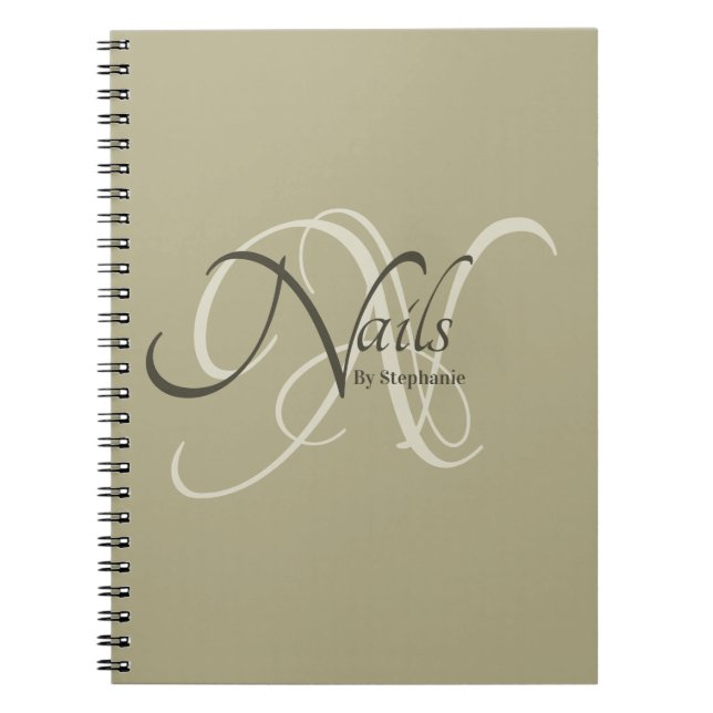 Modern Elegant Sage Green Monogram Nail Artist Notebook (Front)