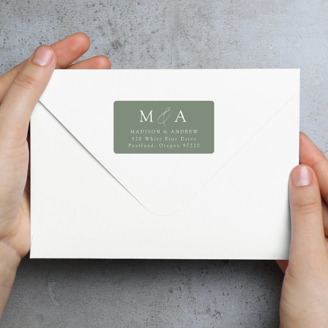 Modern Elegant Sage Green Monogram Return Address Label (Creator Uploaded)