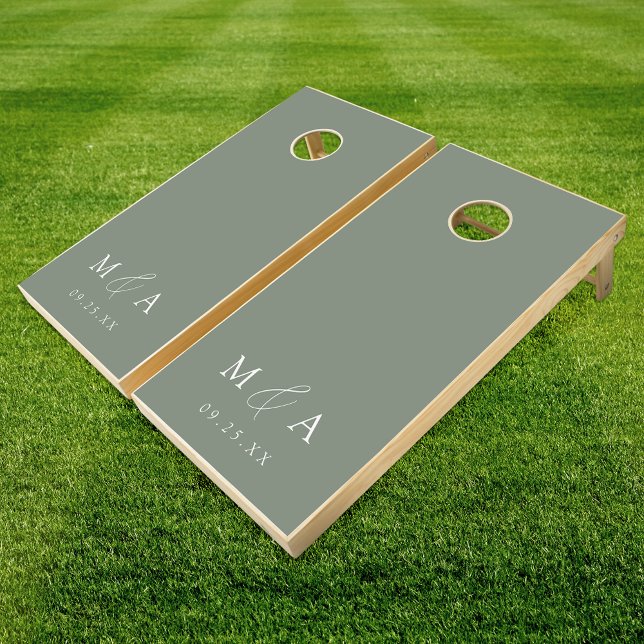 Modern Elegant Sage Green Monogram Wedding Cornhole Set (Creator Uploaded)