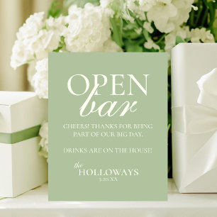 Modern Elegant Sage Green Open Bar Wedding Pedestal Sign