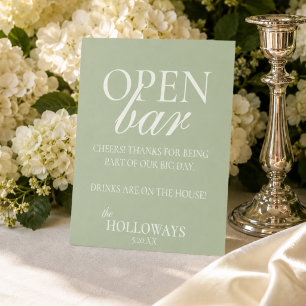 Modern Elegant Sage Green Open Bar Wedding Pedestal Sign