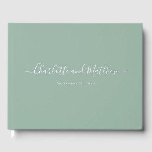 Modern Elegant Sage Green Personalize Wedding Foil Guest Book