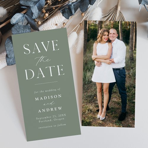 Modern Elegant Sage Green Photo Save the Date