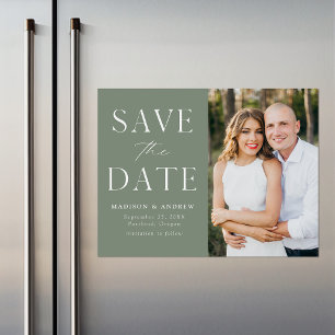 Modern Elegant Sage Green Photo Save the Date Magnetic Invitation