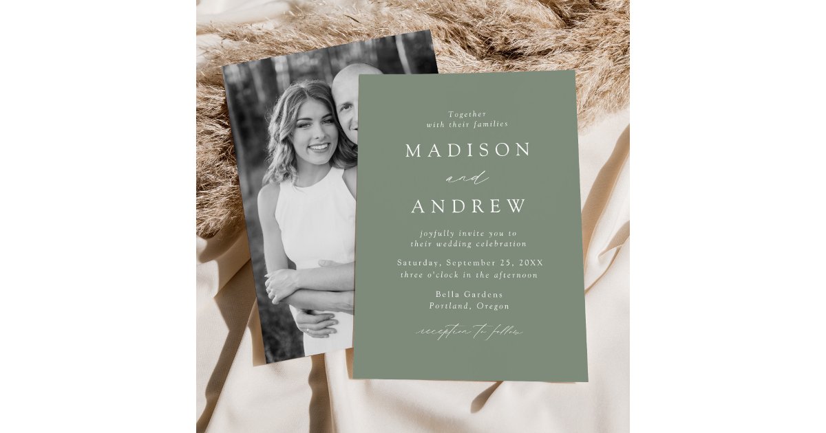 Modern Elegant Sage Green Photo Wedding Invitation | Zazzle