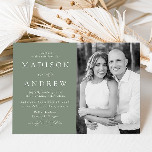 Modern Elegant Sage Green Photo Wedding Invitation