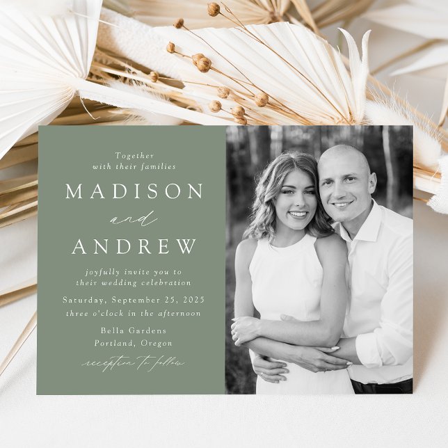 Modern Elegant Sage Green Photo Wedding Invitation (Creator Uploaded)