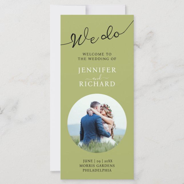 Modern Elegant Sage Green Photo Wedding Program (Front)