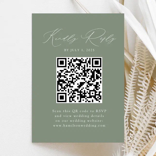 Modern Elegant Sage Green Qr Code Rsvp Enclosure Card Zazzle