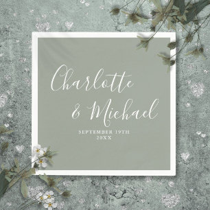 Modern Elegant Sage Green Signature Script Wedding Napkins