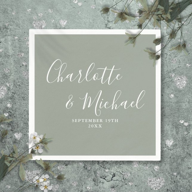 Modern Elegant Sage Green Signature Script Wedding Napkins (Modern Elegant Sage Green Signature Script Wedding Napkins)