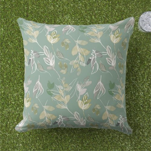 Modern Elegant Sage Green Silver Leaves Foliage  Outdoor Pillow