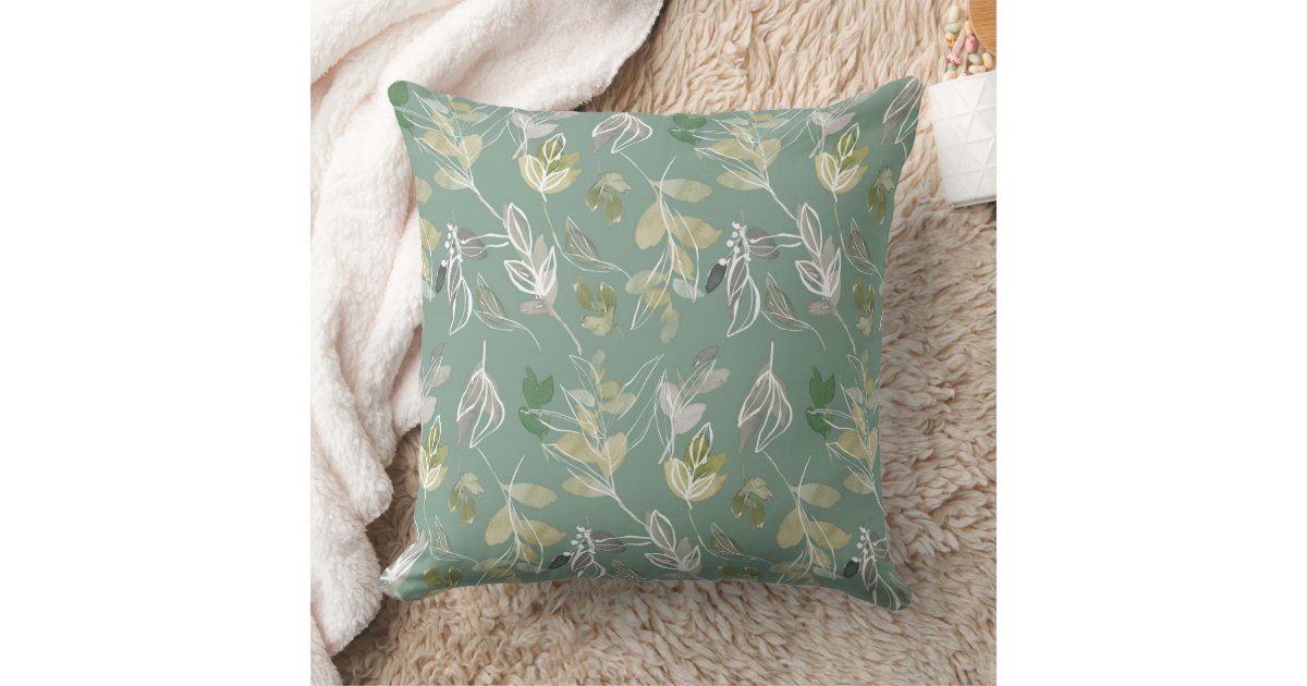 Modern Elegant Sage Green Silver Leaves Foliage Throw Pillow | Zazzle