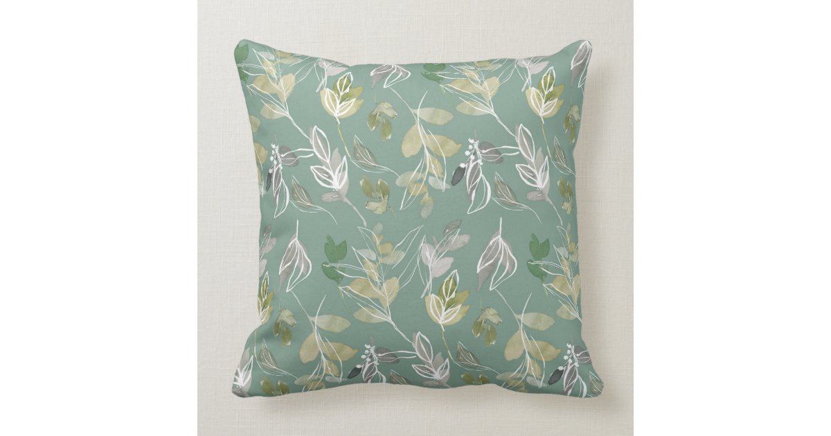 Modern Elegant Sage Green Silver Leaves Foliage Throw Pillow | Zazzle.com