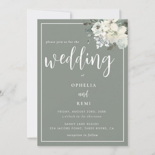 Modern Elegant Sage Green Simple Wedding   Invitation