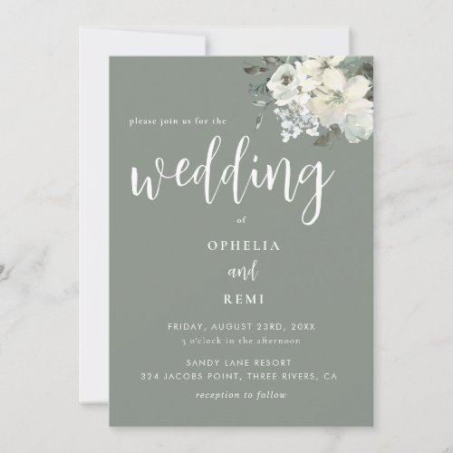 Modern Elegant Sage Green Simple Wedding   Invitation