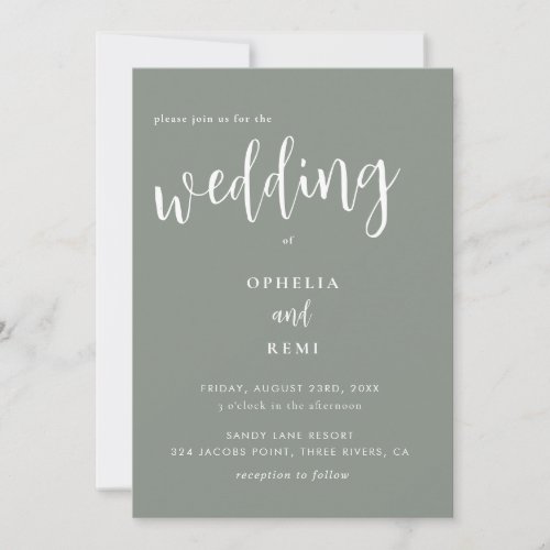 Modern Elegant Sage Green Simple Wedding   Invitation