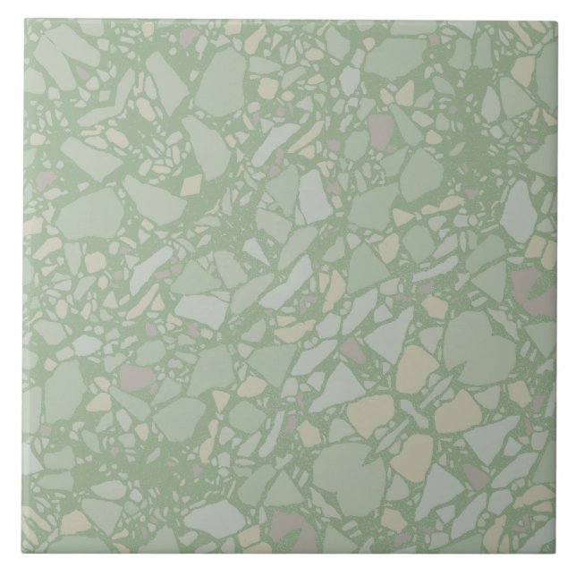Modern Elegant Sage Green Terrazzo Effect Tile (Front)