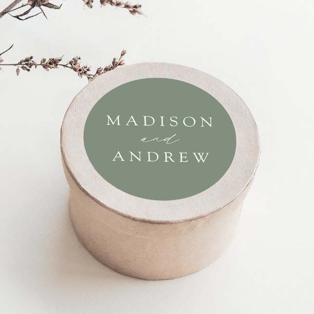 Modern Elegant Sage Green Wedding Classic Round Sticker (Creator Uploaded)