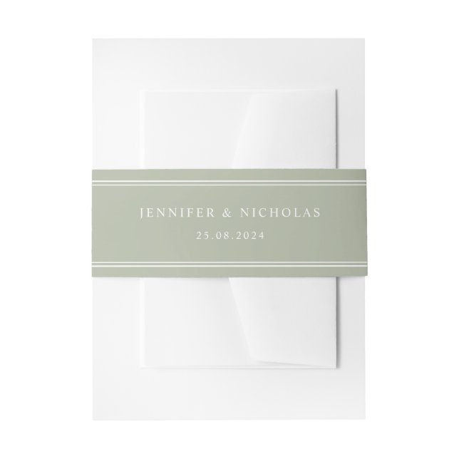 Modern Elegant Sage Green Wedding Invitation Belly Band (Front Example)
