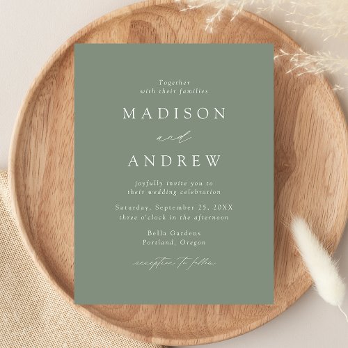 Modern Elegant Sage Green Wedding Invitation Postcard