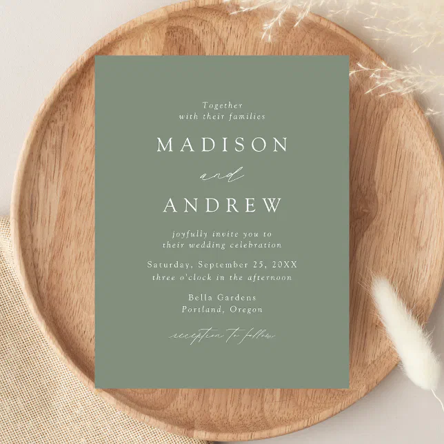 Modern Elegant Sage Green Wedding Invitation Postcard | Zazzle