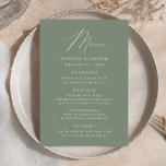 Modern Elegant Sage Green Wedding Menu<br><div class="desc">Simple and elegant wedding menu featuring "Menu" displayed in a modern white script with a sage green background or color of your choice. Personalize the sage green wedding menu by adding your names,  wedding date,  and menu information. Designed to coordinate with our Modern Elegance wedding collection.</div>