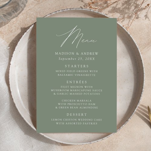 Modern Elegant Sage Green Wedding Menu