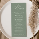 Modern Elegant Sage Green Wedding Menu<br><div class="desc">Simple and elegant wedding menu featuring "Menu" displayed in a modern white script with a sage green background or color of your choice. Personalize the sage green wedding menu by adding your names,  wedding date,  and menu information. Designed to coordinate with our Modern Elegance wedding collection.</div>