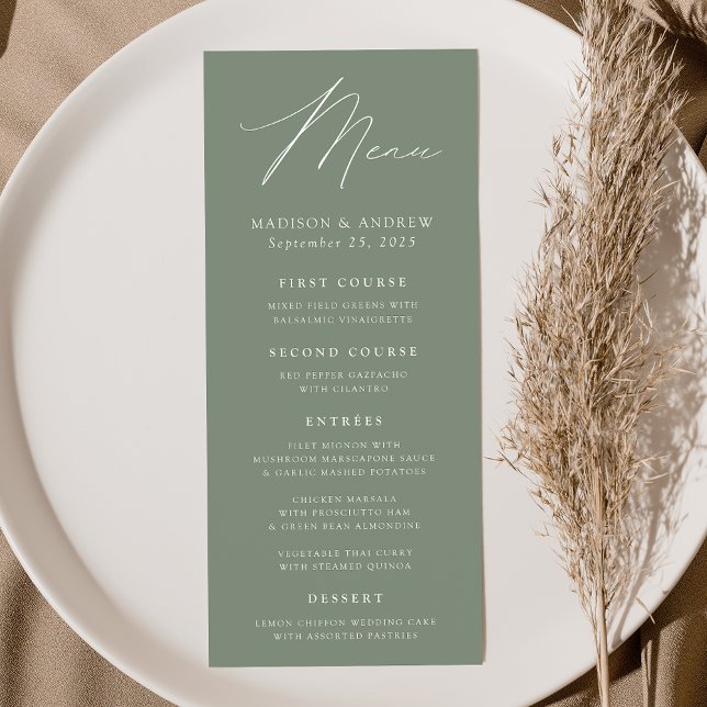 Modern Elegant Sage Green Wedding Menu (Creator Uploaded)