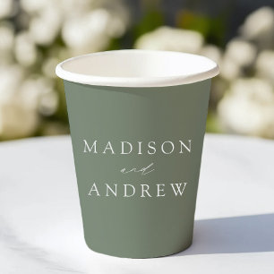 Modern Elegant Sage Green Wedding Paper Cups