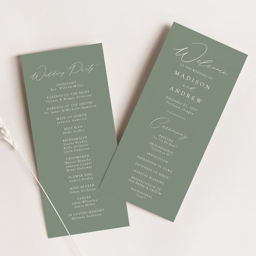 Modern Elegant Sage Green Wedding Program
