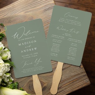 Modern Elegant Sage Green Wedding Program Hand Fan