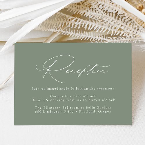 Modern Elegant Sage Green Wedding Reception Enclosure Card