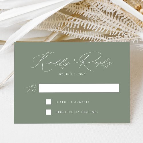 Modern Elegant Sage Green Wedding RSVP Card