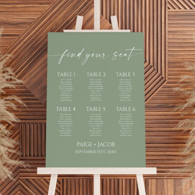 Modern Elegant Sage Green Wedding Seating Chart Foam Board (Creator Uploaded)