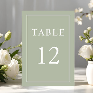 Modern Elegant Sage Green Wedding Table Number