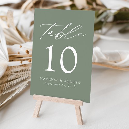 Modern Elegant Sage Green Wedding Table Number