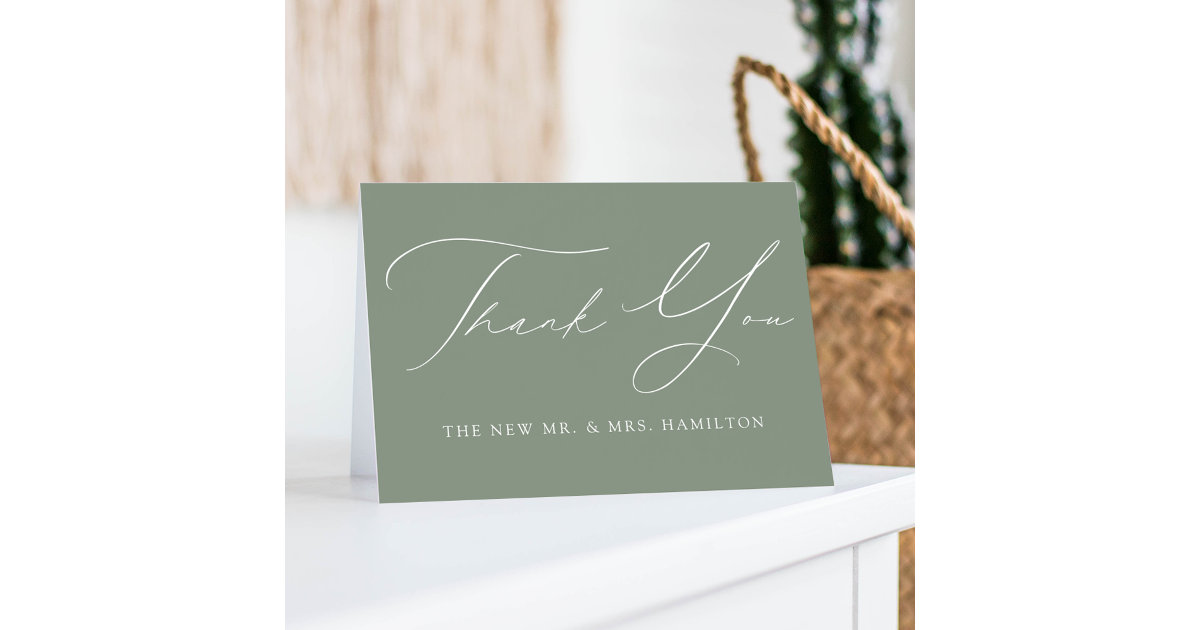 Modern Elegant Sage Green Wedding Thank You Card | Zazzle