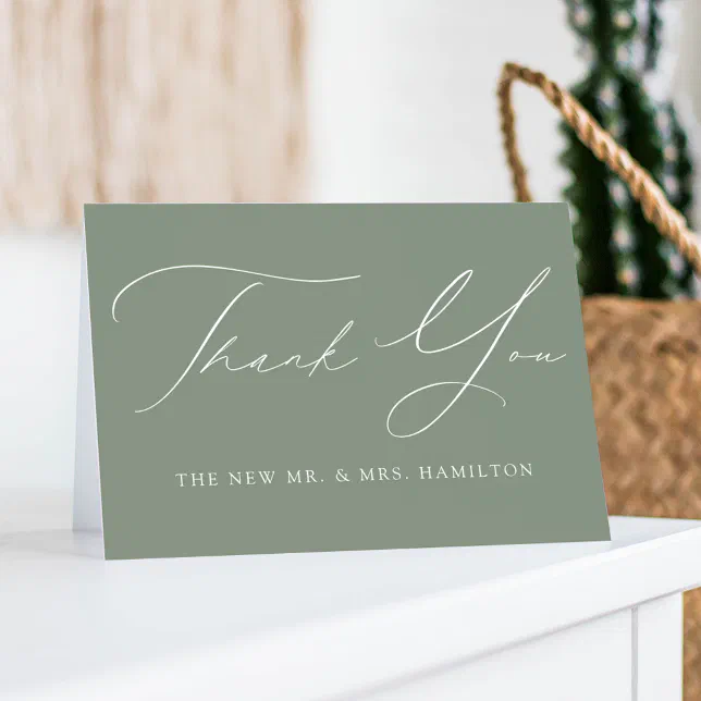 Modern Elegant Sage Green Wedding Thank You Card | Zazzle