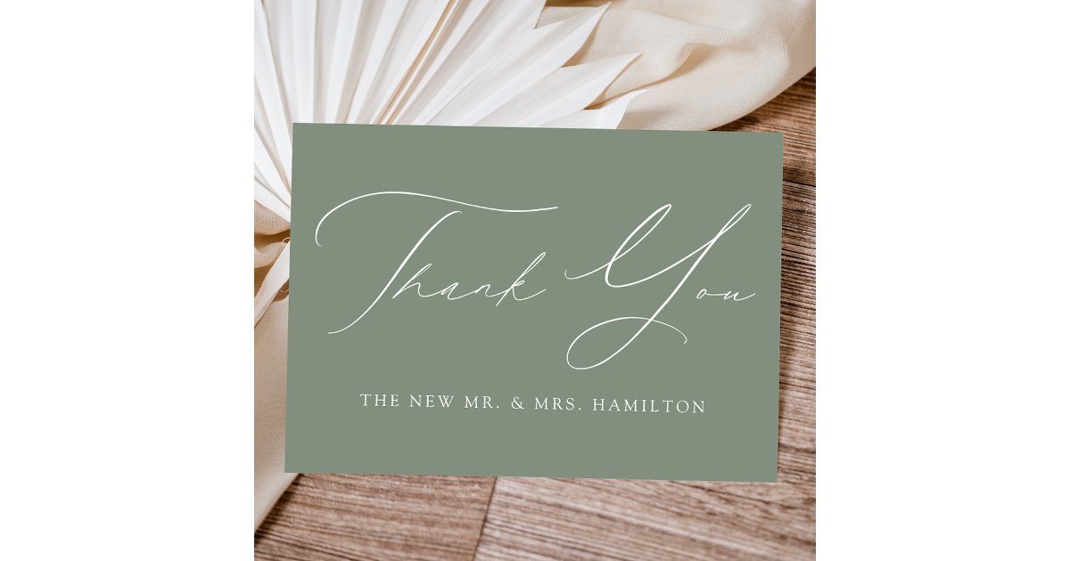 Modern Elegant Sage Green Wedding Thank You Card | Zazzle