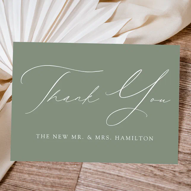 Modern Elegant Sage Green Wedding Thank You Card | Zazzle