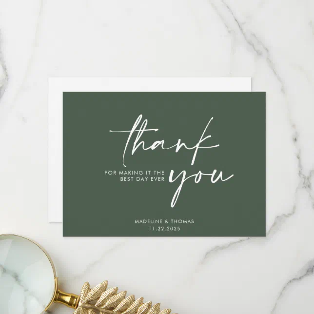 Modern Elegant Sage Green Wedding Thank You Card | Zazzle