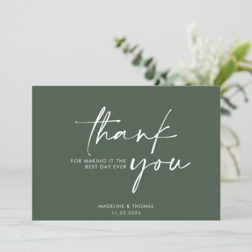 Modern Elegant Sage Green Wedding Thank You Card | Zazzle
