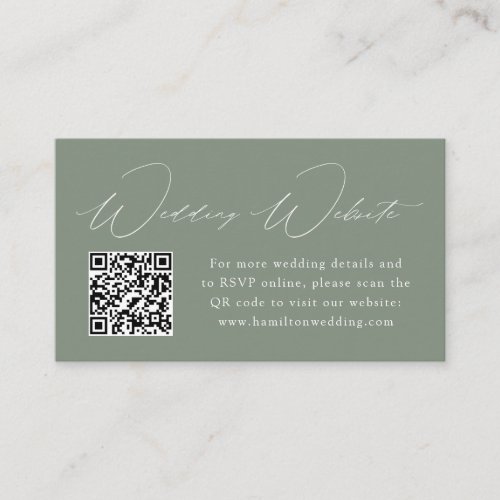 Modern Elegant Sage Green Wedding Website QR Code Enclosure Card