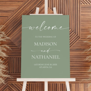 Modern Elegant Sage Green Wedding Welcome Sign