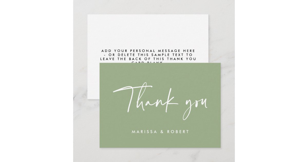 Modern Elegant Sage Handwritten Script Wedding Thank You Card | Zazzle