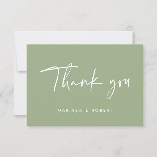 Modern Elegant Sage Handwritten Script Wedding Thank You Card 